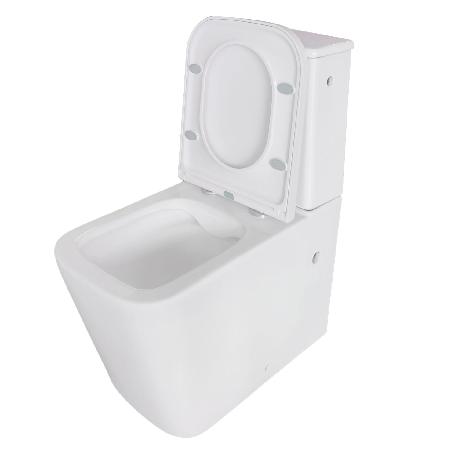 Sanicomfort Stand WC-Kombi Aliki Square, spülrandlos, mit offenem WC-Sitz.