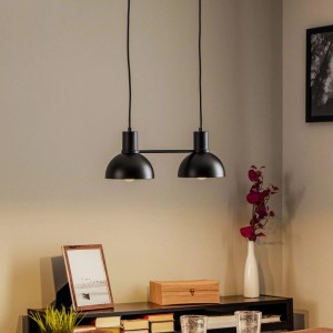 Moderne, schwarze Lucande Pendelleuchte Mostrid, 2-flammig, aus Metall für Wohnzimmer.