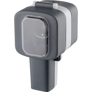 Wasserdichte Außensteckdose für Garten & Terrasse, mit Klappdeckel und Kindersicherung.