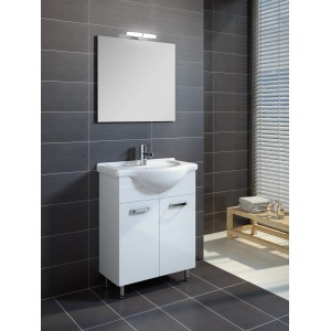 Badmöbel-Set Eve, 3-teilig, weiß hochglänzend: Unterschrank, Waschbecken und Spiegel mit LED-Beleuchtung.