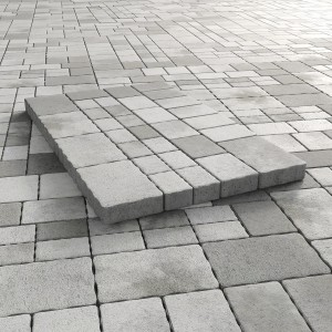 Mehrformat-Pflaster Encanto Beton Antik Grau-Nuanciert, verschiedene Formate und Verlegemuster.