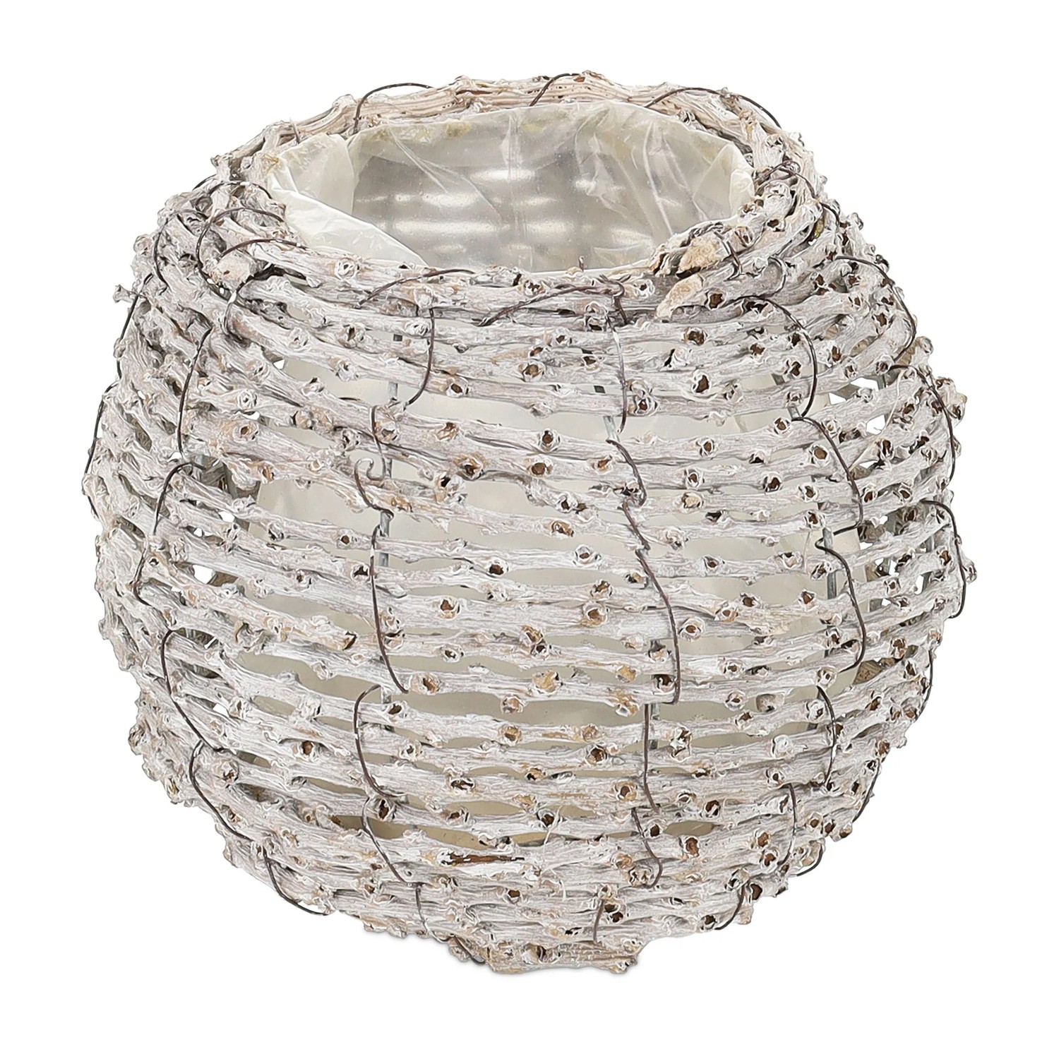 Relaxdays Blumentopf 2er Set Rattan Weiß Mit Folie 17 cm x 20 cm 270 g