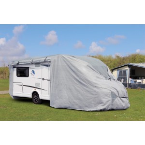 Graue Wohnmobil-Abdeckplane Größe S von Garden Pleasure schützt vor Witterung und Schmutz.