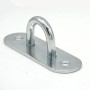 Silberne Schwerlast-Befestigung aus verzinktem Eisen für Schaukel oder Hängesessel, mit U-Haken und zwei Bohrlöchern.