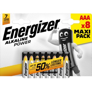 Energizer Alkaline Power AAA Batterien, 8er Pack. Zuverlässige Energie für Alltagsgeräte.