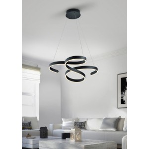 Moderne Trio LED-Pendelleuchte Francis in Anthrazit mit geschwungenem Design.