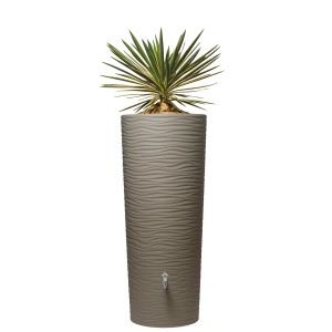 Natura 2in1 Regenwasserbehälter 350 l Sahara mit Pflanze im Pflanzschale.