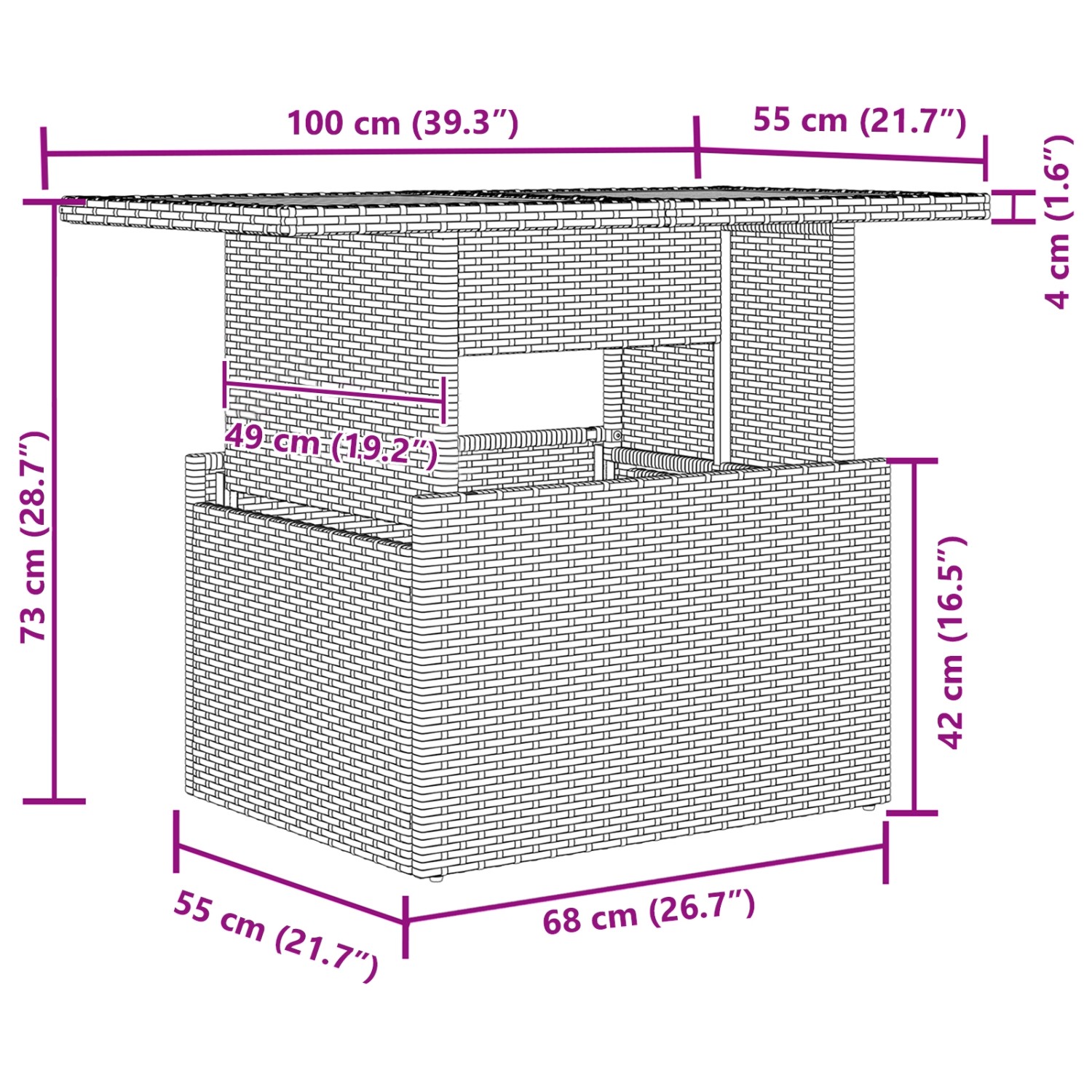 vidaXL Gartenmöbel Set, 7-teilig, grau, Poly Rattan. Abmessungen und Details im Bild.
