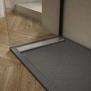 Mirlo Mineralguss Duschwanne Extra Flach Ribera  Anthrazit Ablaufschutz Chrom 80x120cm
