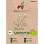 Seedhero BIO Kamille Samen, Packung mit Kamillenblüten Illustration.