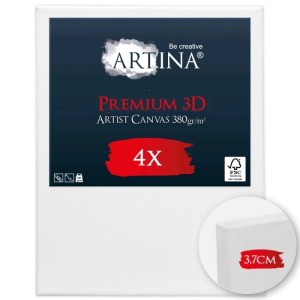 Artina Premium 3D Keilrahmen, 4er Set, 80x100cm, Leinwand aus Baumwolle, 380g/m², 3,7cm Rahmenstärke.