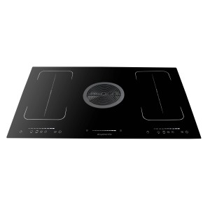 Schwarzes Wolkenstein Induktionskochfeld IN4-DA-2FZA+W mit integriertem Dunstabzug.