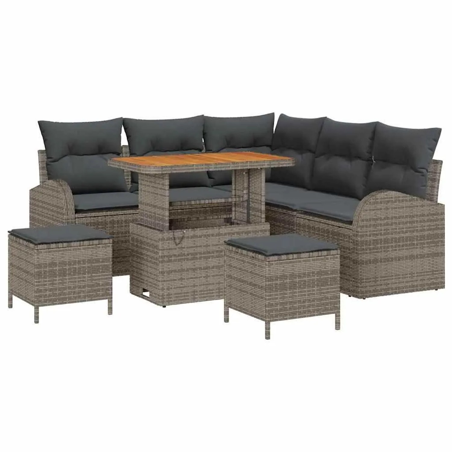 vidaXL Garten-Sofa-Set mit Kissen mit Speicher 8-Tlg Grau 3364348