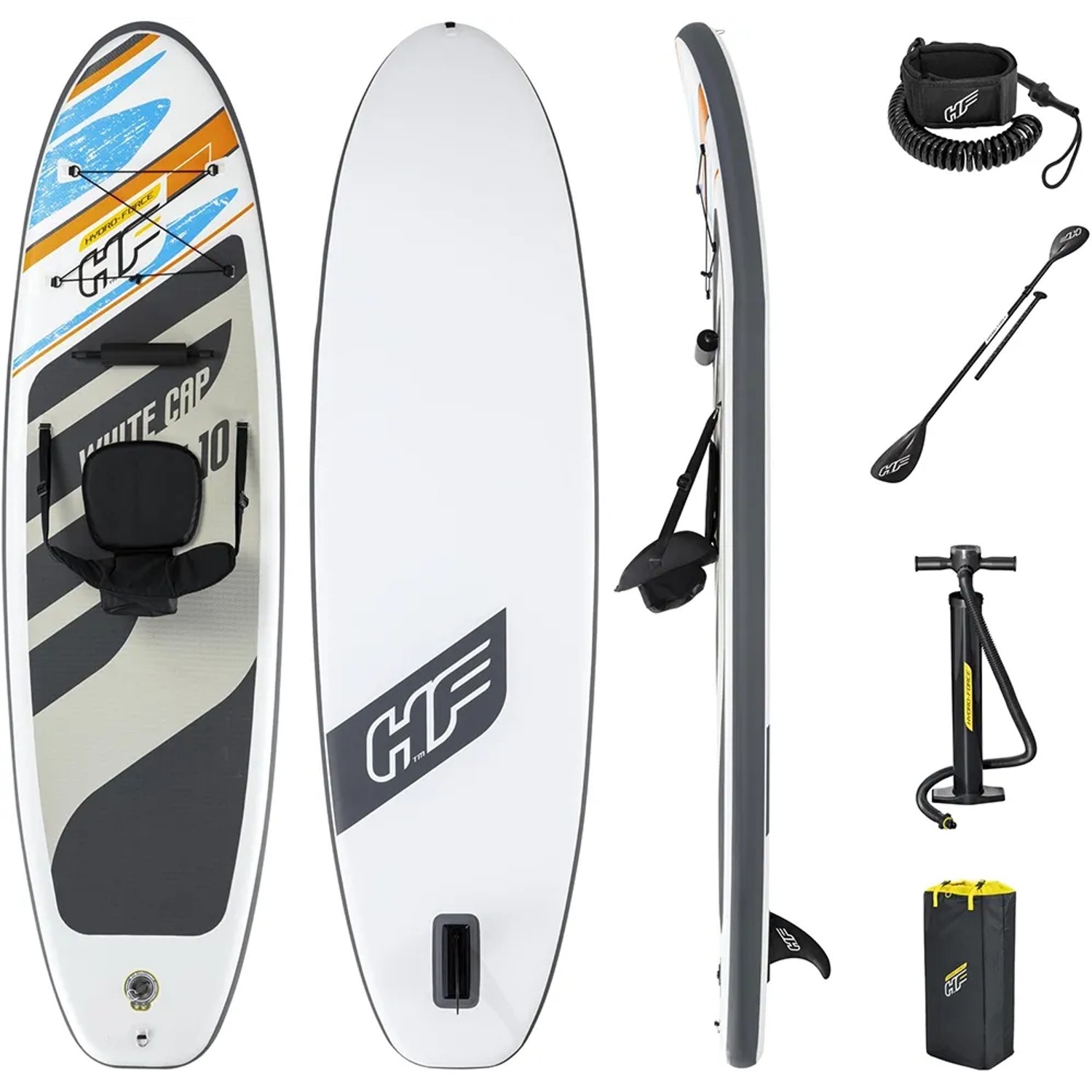 Hydro-Force SUP White Cap Set, 305cm, mit Paddel, Pumpe, Sitz und Rucksack.
