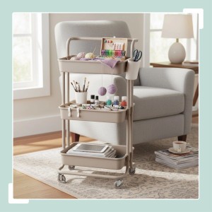 Relaxdays Rollwagen Stahl Beige 3 Etagen 86 cm x 43 cm x 42 cm