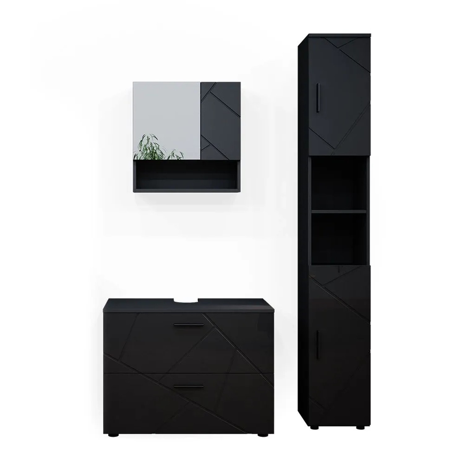 Vicco Badmöbel-Set Irma Anthrazit Hochglanz 80 x 59 3-teilig