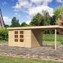 Karibu Holz-Gartenhaus Boras mit Flachdach und Anbau, unbehandelt.