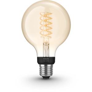 Philips Hue Filament Globe LED-Lampe E27, 7W. Vintage-Look mit warmweißem Licht.