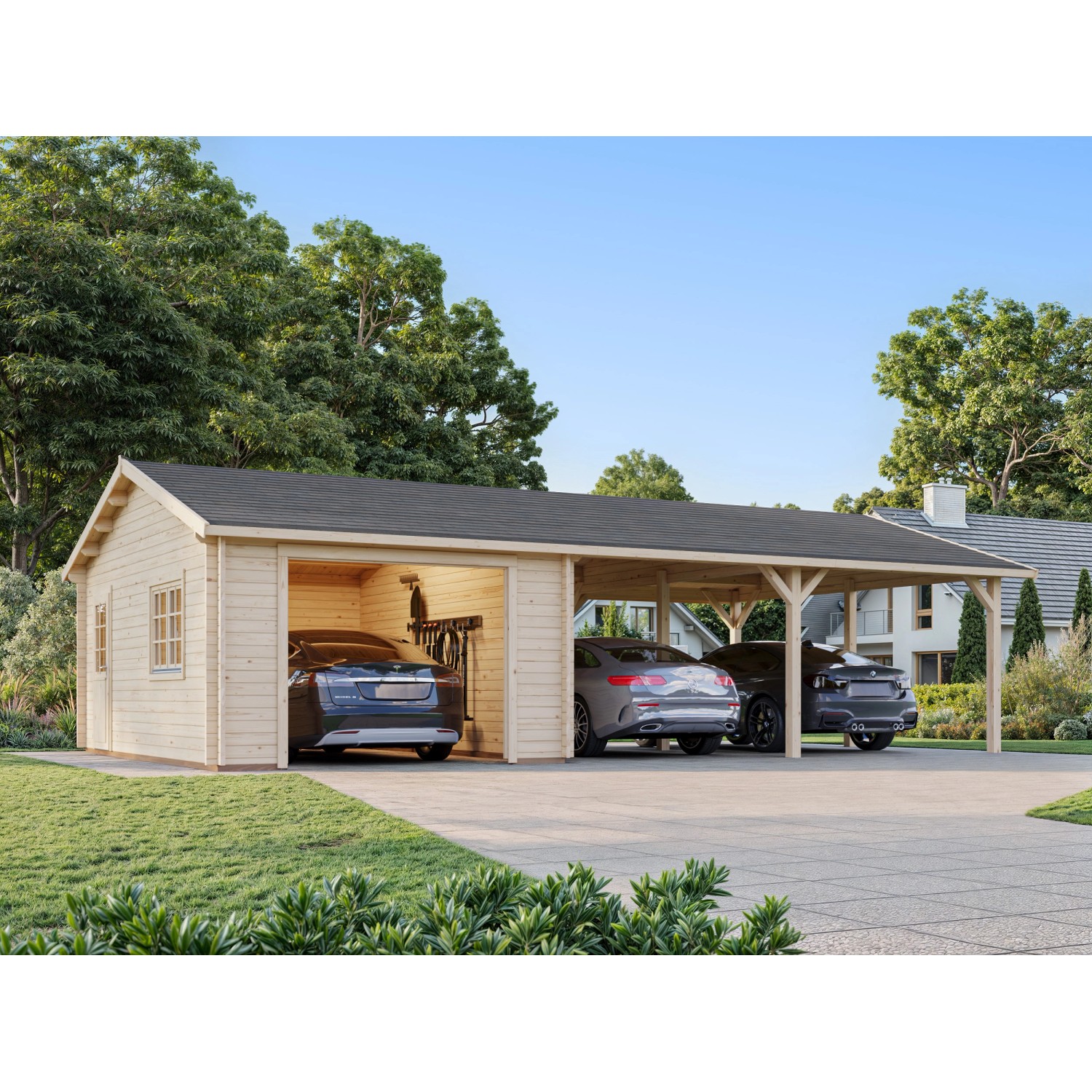 Palmako Garage Roger ohne Tor 956 x 550 cm Lackiert Grau-Weiß FSC® günstig online kaufen