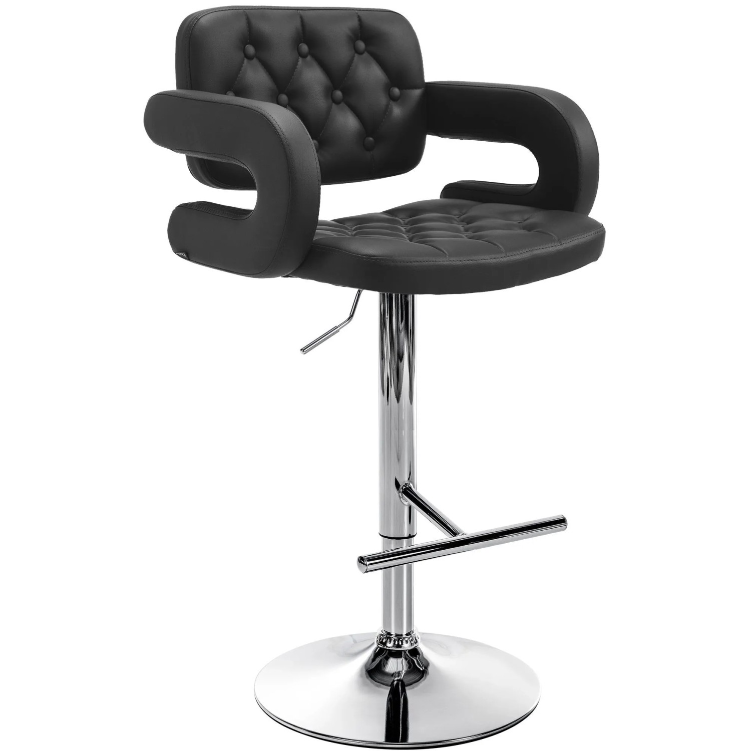 DELUKE Barhocker BURID Kunstleder Schwarz 62x55x103cm Silber Barstuhl Höhenverstellbar Mit Lehne Drehbar Tresenhocker Tresenstuhl