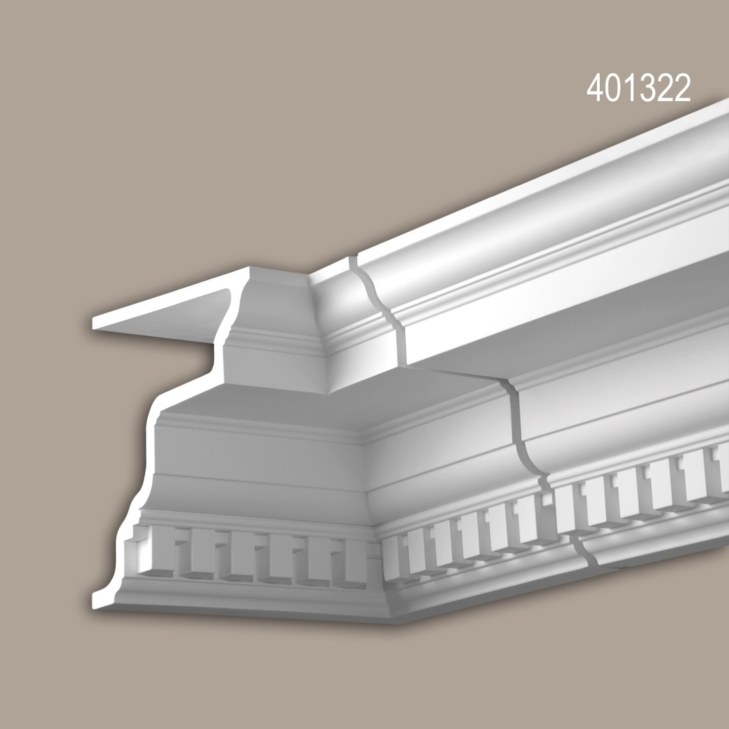 Weißes PROFHOME Eckelement 401322 für Innen- und Außenstuck, 40,6x40,6x29,7 cm.