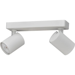 Weiße Oktaplex Bora Deckenleuchte mit zwei schwenkbaren GU10 LED Spots.