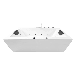 Weiße Basera® Indoor Whirlpool Badewanne Naxos Basic 200x90 cm mit Armatur und Kopfstützen.