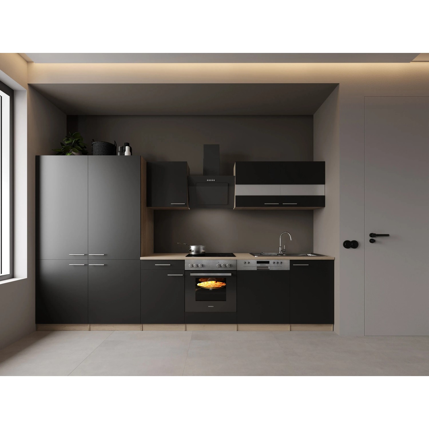 Respekta Merle Küchenblock 340 cm French Door Optik Schwarz