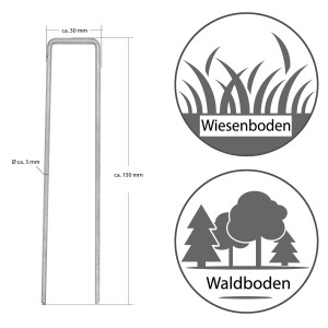 AMANKA Befestigungsanker, 150x30mm, silber, für Camping & Garten, geeignet für Wiesen- und Waldboden.