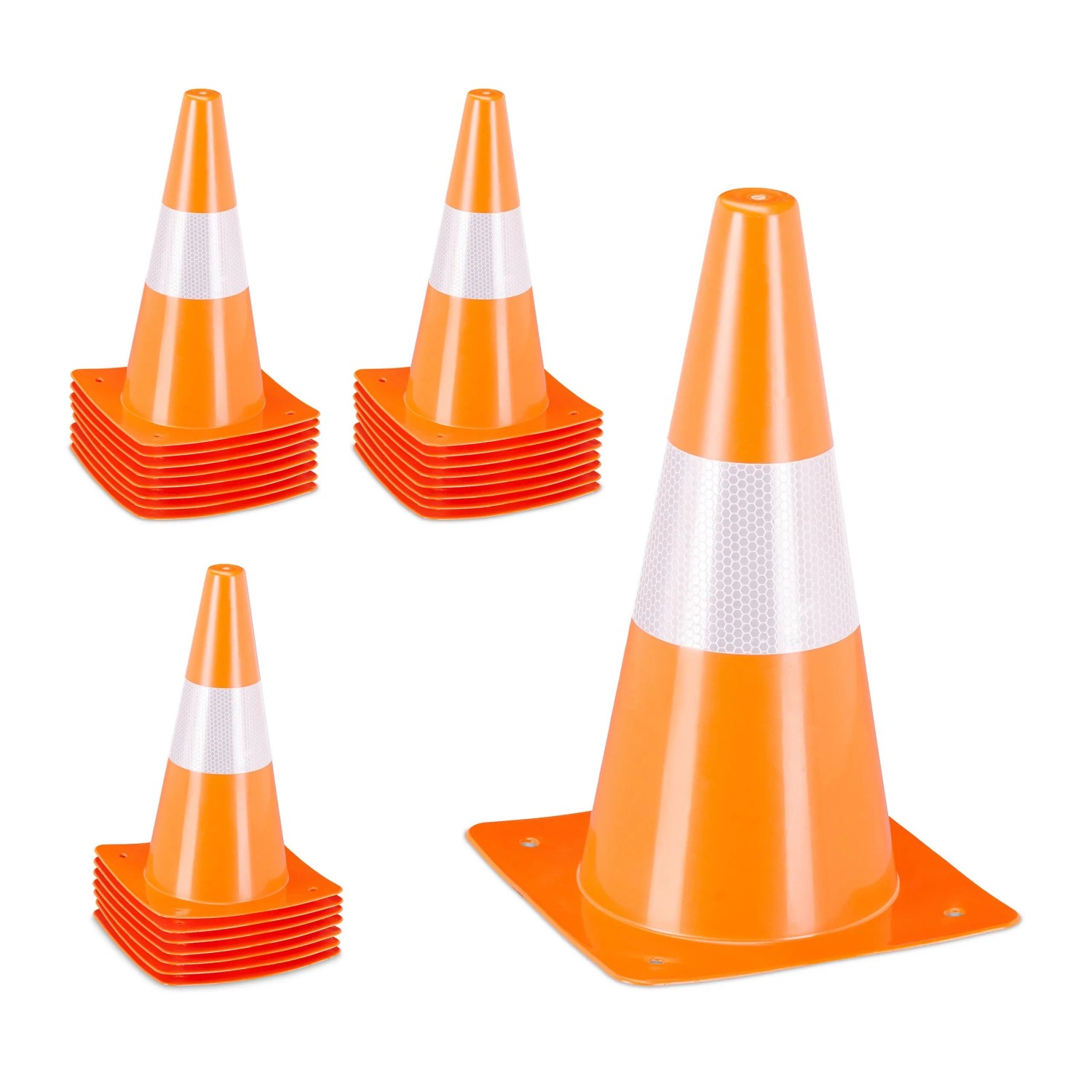 Relaxdays Pylonen 24er Set Kunststoff Orange Weiß Stapelbar Reflektierend 31 cm x 18,5 cm x 18,5 cm