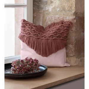 Glorex Makramee Rope Mauve (3mm, 250g) auf Kissen mit Fransen, Künstlerzubehör.