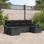 Schwarzes 6-tlg. vidaXL Garten-Sofa-Set aus Poly Rattan mit Kissen für Terrasse und Garten.