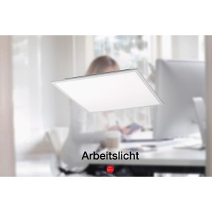 Weißes, App-steuerbares LED Panel Just Light 45x45 cm im modernen Arbeitszimmer.