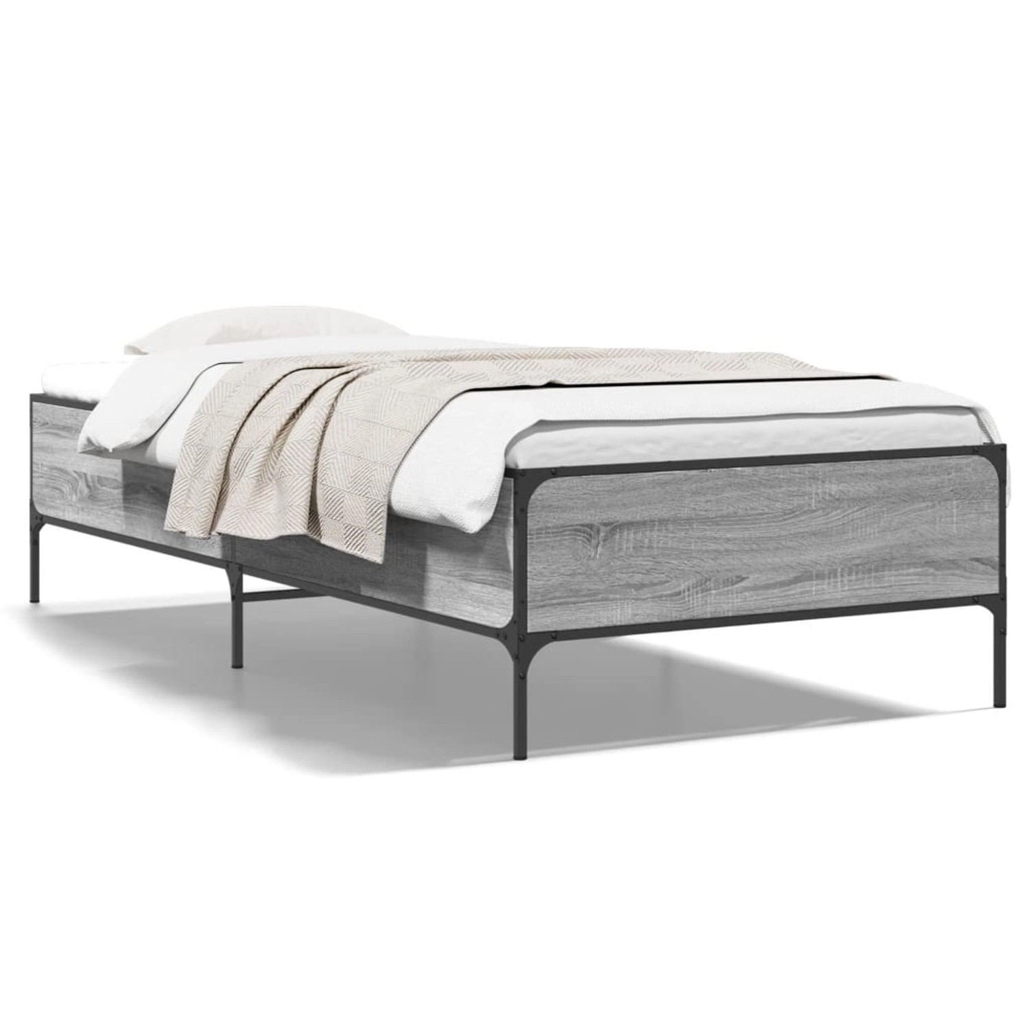 vidaXL Bettgestell Grau Sonoma 90x200 cm Holzwerkstoff und Metall 844969 günstig online kaufen
