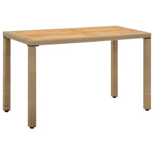Beiger Gartentisch aus Rattan und Akazienholz, 123x60x74 cm.