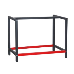 Stabiles Wiltec Werkbankgestell aus anthrazitfarbenem Stahl mit roten Querstreben, 100x57x81 cm, für Werkstatt.