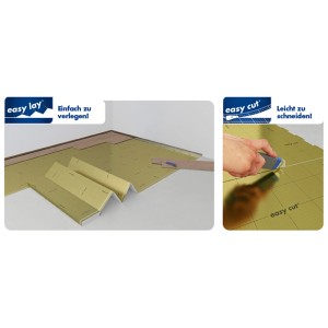 Selitflex Trittschalldämmung mit Verlege- und Schneidehilfe für Laminat und Parkett.