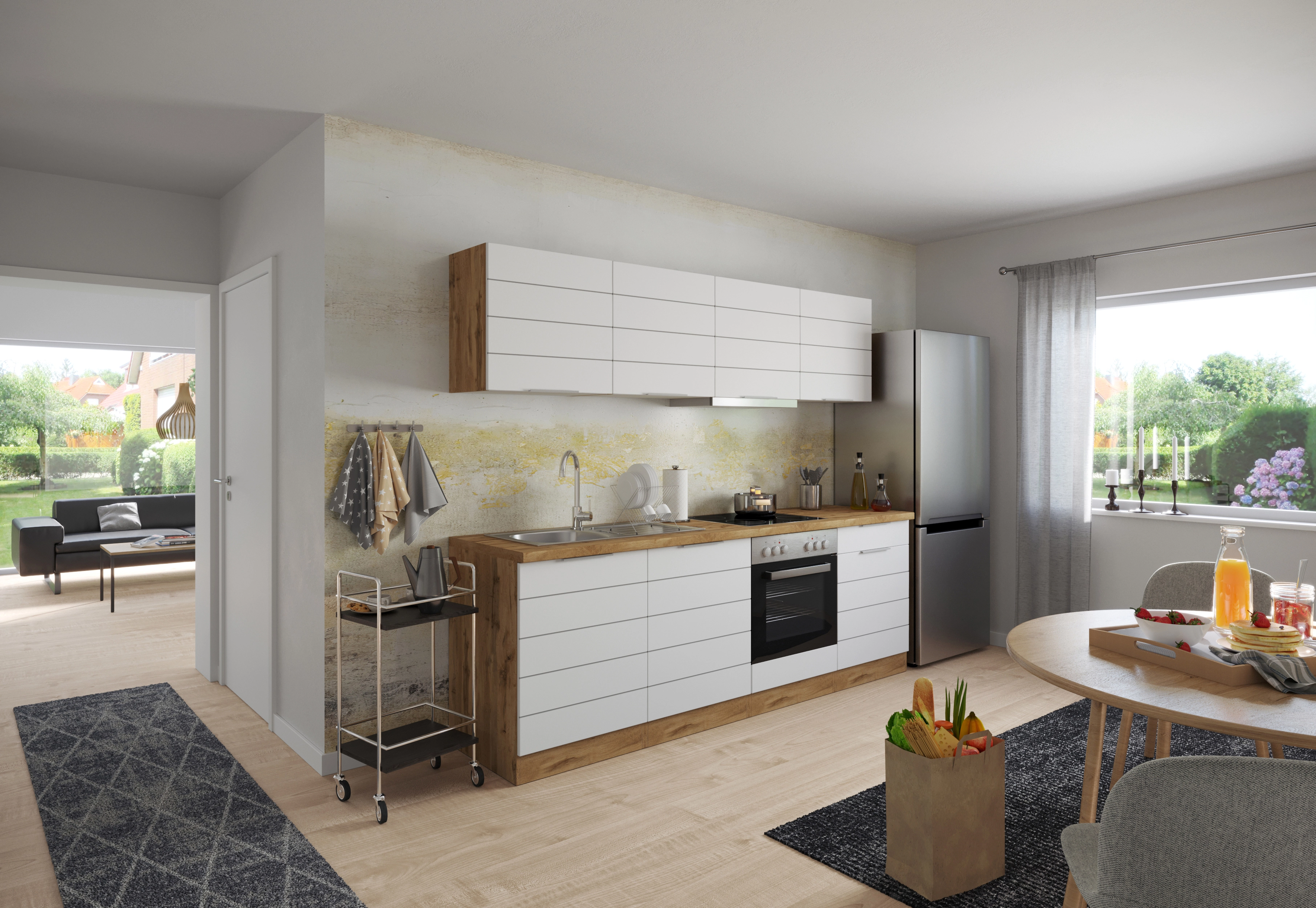 Held Möbel Küchenzeile 240 cm Matt Weiß-Wotaneiche kaufen bei OBI
