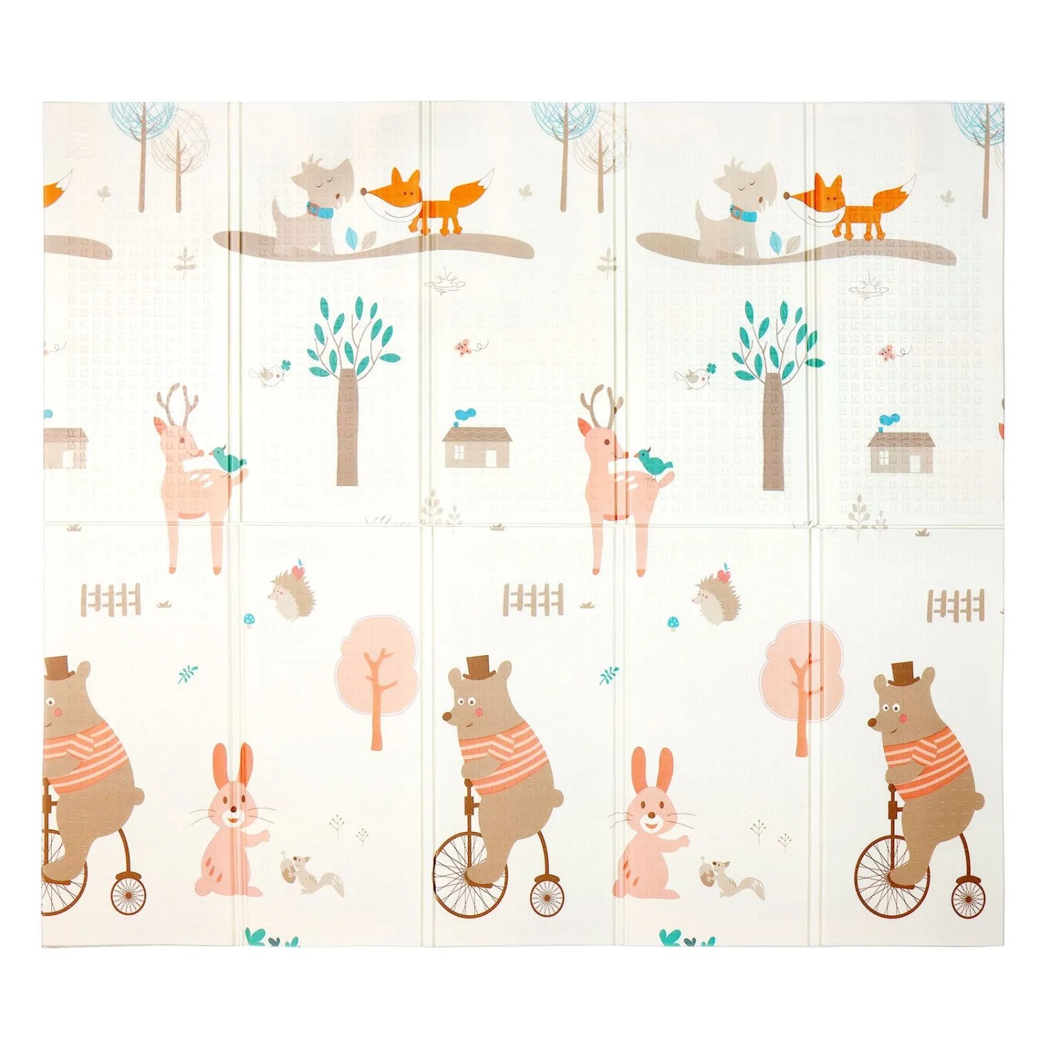 CCLIFE Krabbelmatte Baby Spielmatte Kinder 196 x 176 x 1 cm Faltbar Wasserdicht Kleiner Bär Tiere Traumstadt