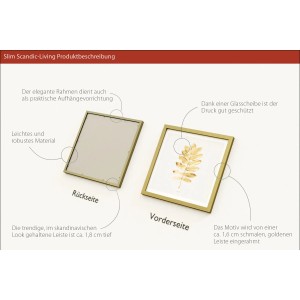 Pro Art Bild Framed Art Golden Leaf II, 30x30 cm, mit goldenem Rahmen und Blattmotiv. Skandinavisches Design.