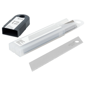 Wolfcraft Sicherheitsklingen 18 mm, 5 Stück im Set mit Aufbewahrungsbox. Messerzubehör für sicheres Schneiden.