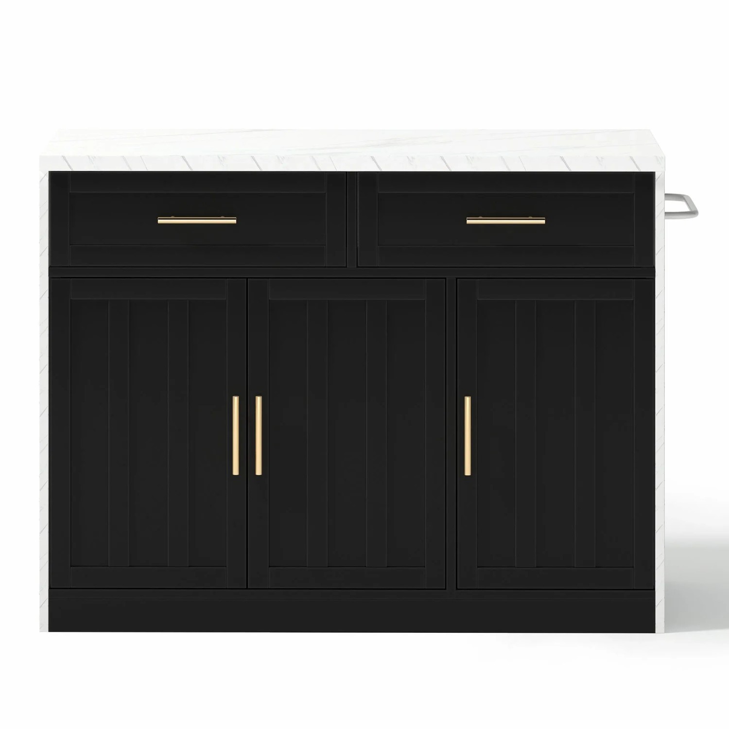 okwish Kücheninsel mit Steckdosen USB Anschlüssen Verstellbare Einlegeböden 120x60x91cm Schwarz