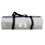Graue Tragetasche für vidaXL Partyzelt. Zylindrische Form, schwarze Griffe, weißes Logo. Zum Transport des Pavillons.