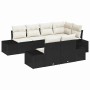 vidaXL Garten-Sofa-Set, 7-teilig, schwarz/creme Poly Rattan, mit Kissen.