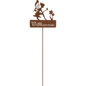 Gartenstecker Fee "Willkommen" aus Metall, Gartendeko für einen freundlichen Empfang.