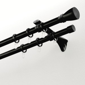 Gardinia Chicago Gardinenstange, Ø 20 mm, Schwarz, 2-läufig, mit Ringen und Trägern.