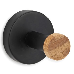 Schwarzer MSV Haken Iana aus Stahl und Bambus, 5,2x5,2x5,5 cm, für Bad und Küche.
