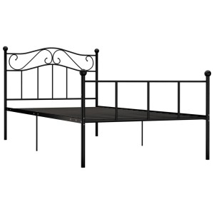 Schwarzes Metallbettgestell 90x200 cm von vidaXL für Schlafzimmer mit Lattenrost.