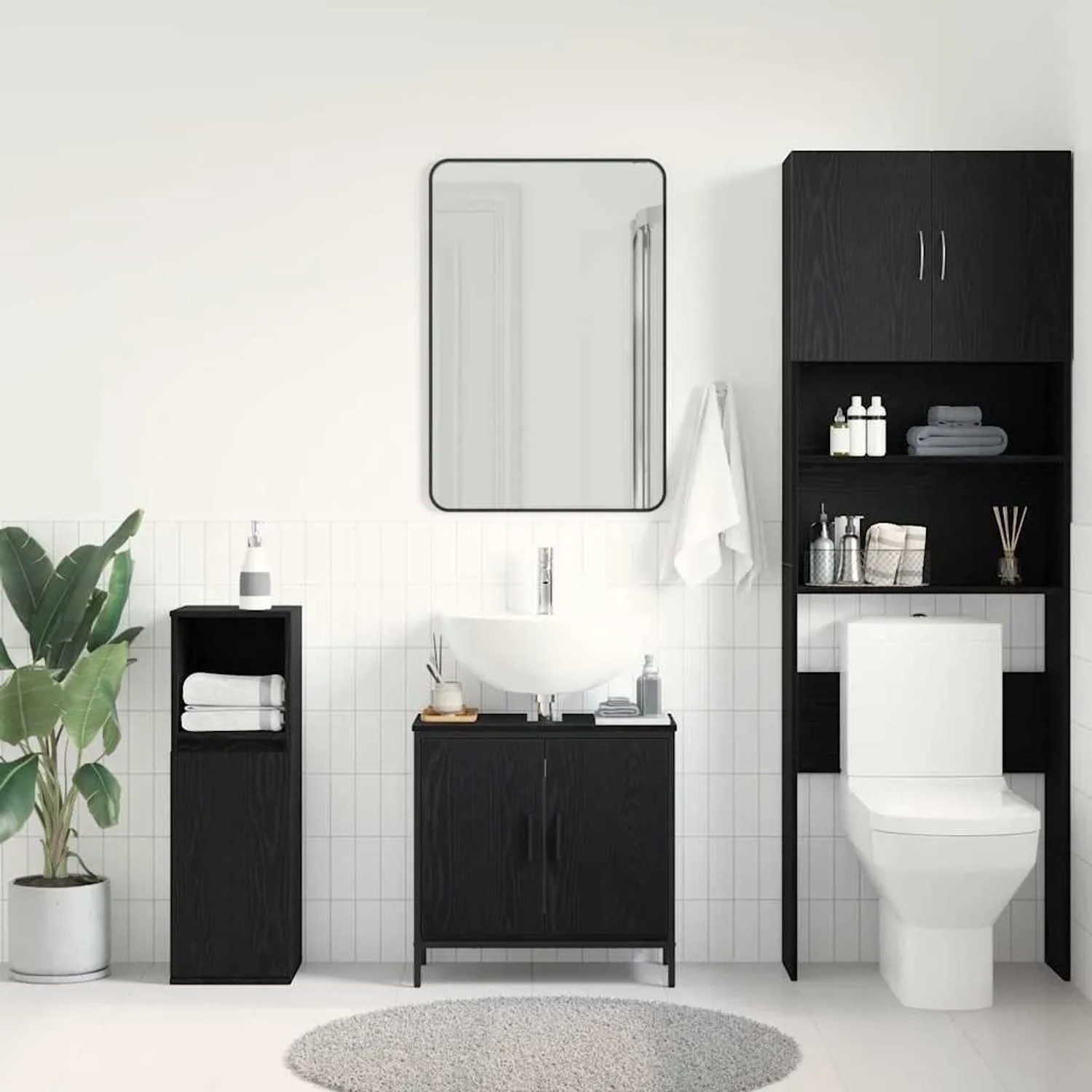 vidaXL Waschbeckenschrank in Schwarz Eichen-Optik im Badezimmer-Set.