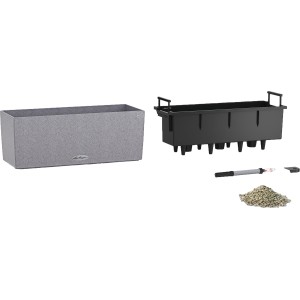 Lechuza Balconera Stone 50, steingrauer Blumenkasten mit Zubehör.